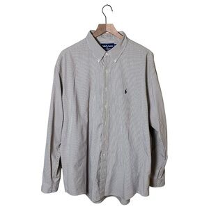Ralph Lauren Men's Brown and White Striped Shirt, XXL